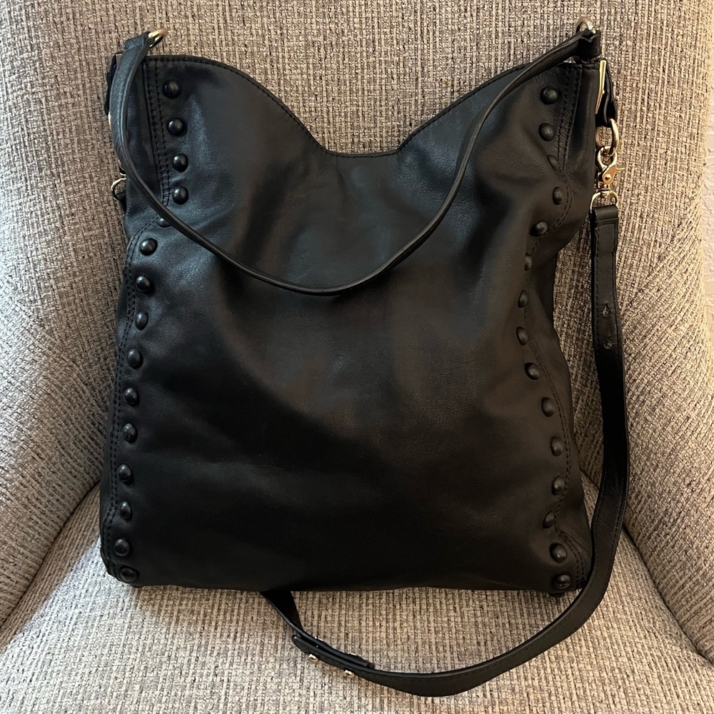 Loeffler Randall Black Leather Double Handle Studded Crossbody